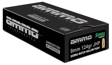 Ammo Inc 9mm Luger 124 Grain Sierra Match Jacketed Hollow Point 50 Round Box