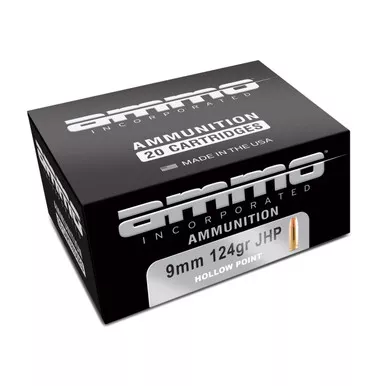 Ammo Inc. 9mm Luger Ammo 124 Grain Jacketed Hollow Point Box of 20