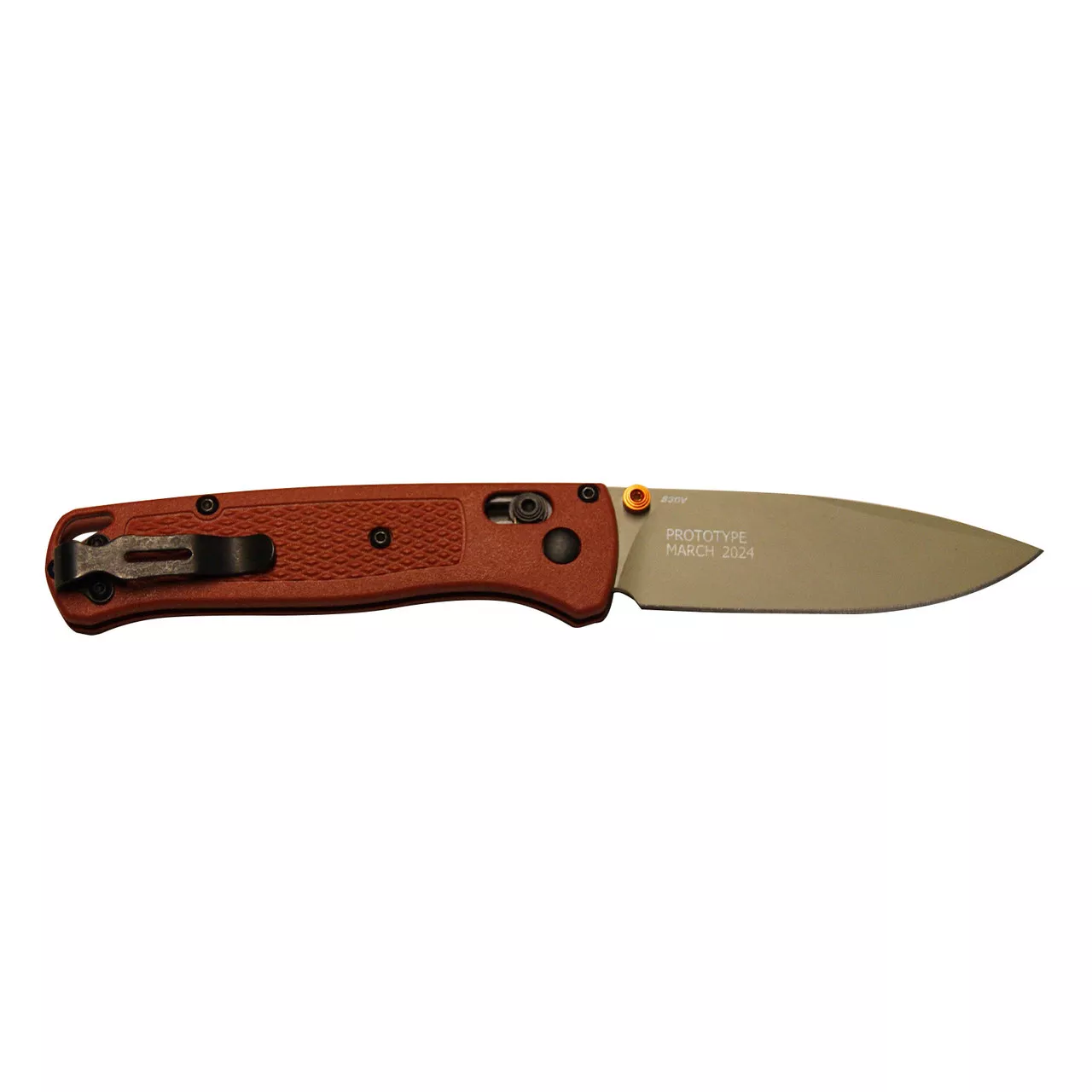 Benchmade Bugout Rust Orange Grivory Drop-Point Desert Verde 3.23″ Prototype 2023
