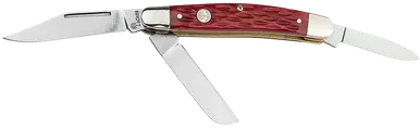 Boker 110855 Stockman Pocket Knife Medium Clip Point/Sheepsfoot/Spey Plain D2 Steel Blade Red Jigged Bone Handle
