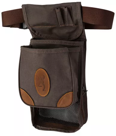 Browning Lona Deluxe Shell Pouch Flint Canvas Leather Belt Mount Adjustable