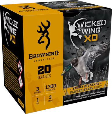 Browning Wicked Wing XD 20 Gauge Ammo 3" 1 oz 3 Shot Box of 25 (Case of 10)