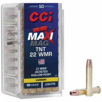 CCI Maxi-Mag 22 Winchester Magnum Rimfire (WMR) Ammo 30 Grain Speer TNT Jacketed Hollow Point Box of 50