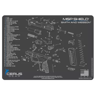Cerus Gear M&P Shield Schematic Pro Mat 12" x 17" Charcoal Gray/Cerus Blue