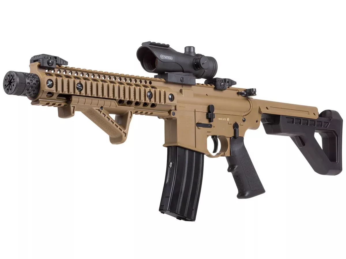 Crosman DPMS SBR Full-Auto BB Kit, w Red Dot Sight, FDE - Caliber 0.177 - FPS 430
