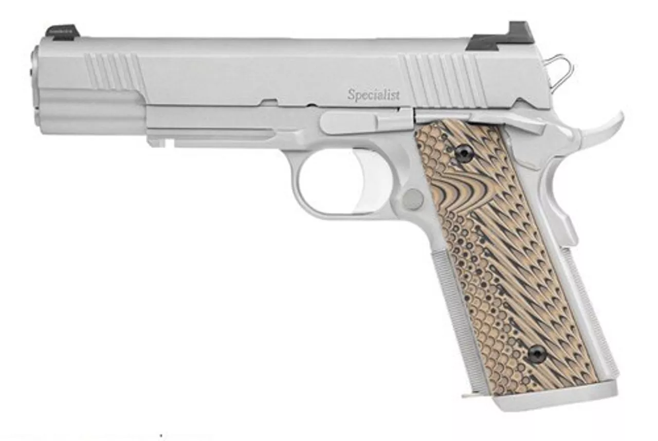 Dan Wesson Specialist 1911, Full Size, 45 ACP, 5″ Barrel, Steel Frame, Stainless Finish, G10 Grips, 8Rd, 1913 Rail, Ambidextrous Safety, Night Sights