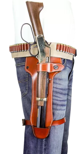 DeSantis Premium Western Rig OWB Holster Ambidextrous Henry, Rossi, Winchester, Chiappa Mare's Leg Rifles Leather Tan (Fits 12.5" Barrel)