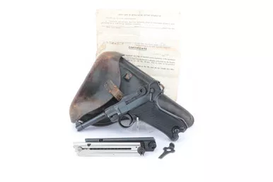 Excellent BYF 41 "Black Widow" Nazi Mauser Luger Rig - w/ Capture Docs