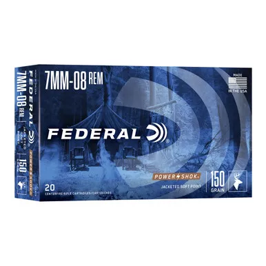 Federal Power-Shok 7mm-08 Remington Ammo 150 Grain Jacketed Soft Point Box of 20