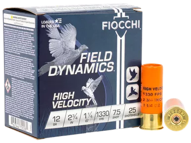 Fiocchi High Velocity 12 Gauge Ammo 2-3/4" #7.5 Lead Shot 1-1/4 oz Box of 25