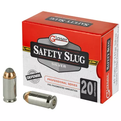 Glaser Ammunition 45 ACP +P Ammo 145 Grain Glaser Safety Slug Silver Box of 20