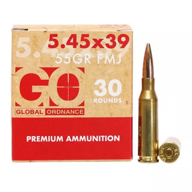 Global Ordnance 5.45x39mm Ammo 55 Grain FMJ Brass Box of 30