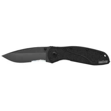 Kershaw Blur Glassbreaker Assisted Opening Pocket Knife 3.375" Partially Serrated Drop Point Sandvik 14C28N DLC Coat Blade Aluminum Handle Black