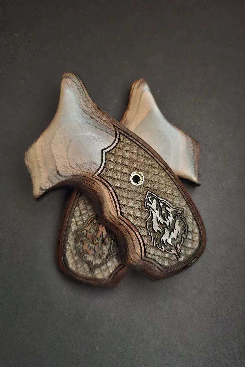 Kimber K6s DASA FGT Fingergroove Grips with Dragonscales and Inset Tribal Wolf • All Colors