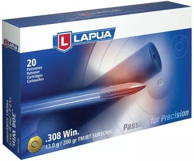 Lapua Subsonic 308 Winchester Ammo 200 Grain Full Metal Jacket Box of 20