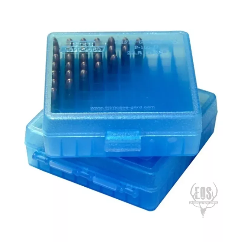 MTM 22 CALIBER AMMO BOX 100 ROUND FLIP-TOP-CLEAR BLUE