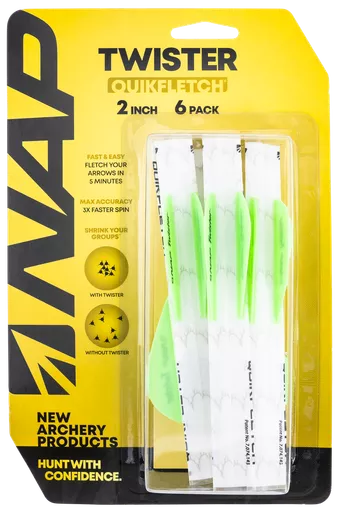 NAP Quickfletch Twister 2" 4 Vane Arrow Fletching System White and Green 6PK