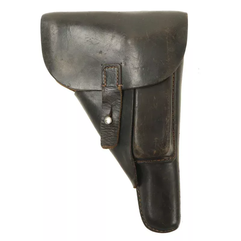 Original German WWII 1944 dated Walther P38 Black Leather Softshell Holster by Gustav Genschow & Co.