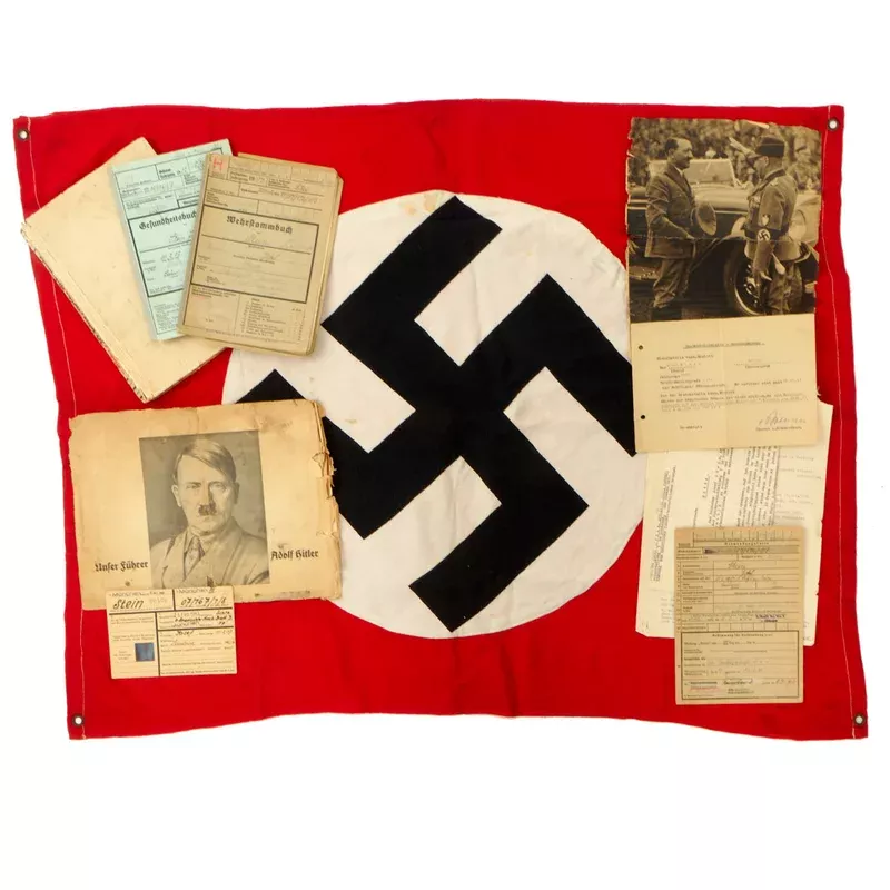 Original German WWII Document and Vehicle ID Flag Grouping from German Driver Josef Stein