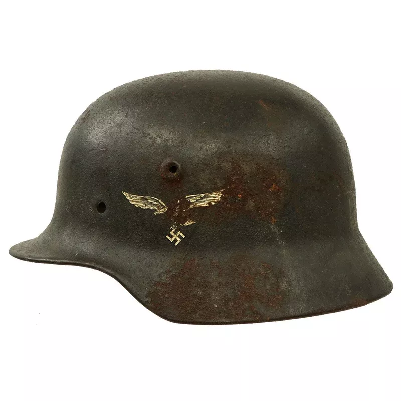Original German WWII Service Worn M40 Single Decal Luftwaffe Helmet Shell with Textured Paint – SE62