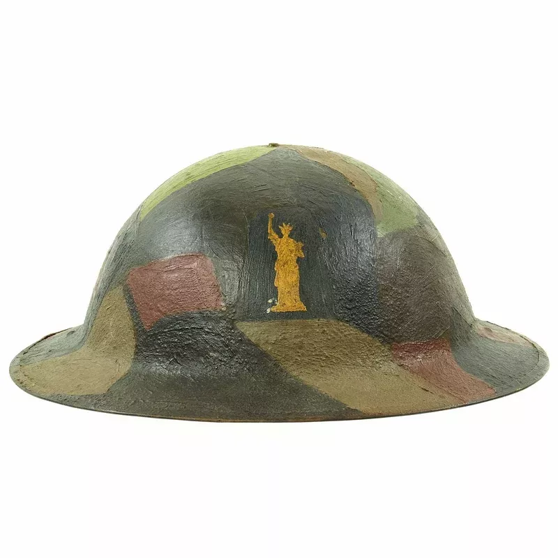 Original U.S. WWI M1917 77th Infantry Division Camouflage Doughboy Helmet – Statue of Liberty Division