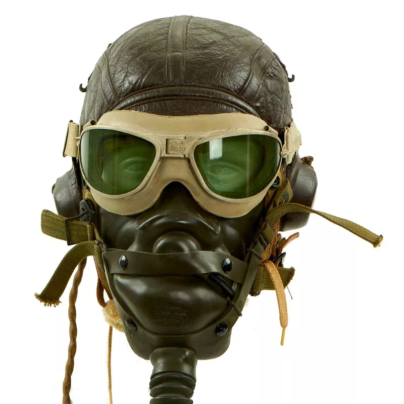 Original U.S. WWII Army Air Force Aviator Flight Set – B-6 Helmet, A-14 Oxygen Mask and A-N 6530 Goggles