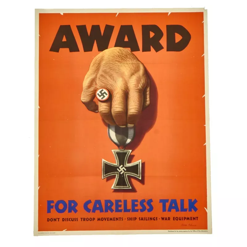 Original U.S. WWII National Security Careless Talk Propaganda Poster – 20” x 26”