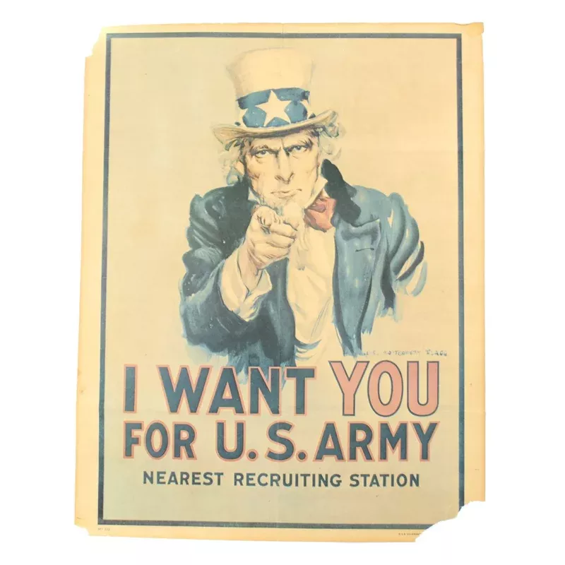Original U.S. WWII Uncle Sam Recruitment Poster – I WANT YOU FOR THE U.S. ARMY
