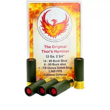 Personal Security Products Original Thor's Hammer 12 Gauge Ammo 3" 14-#4 Buckshot 6-00 Buckshot 7/8 oz Slug 5 Rounds