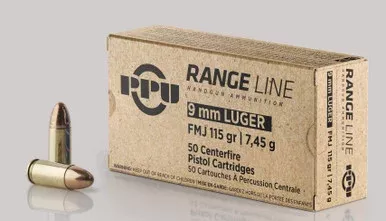 Prvi Partizan 9mm Ammunition PPR9 Range 115 Grain Full Metal Jacket 50 Rounds