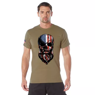 Rothco US Flag Bearded Skull T-Shirt Coyote