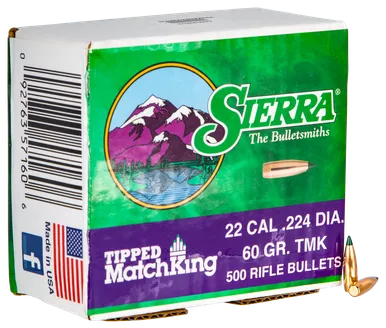 Sierra Tipped MatchKing 22 Caliber (224 Diameter) Bullets 60 Grain Box of 500