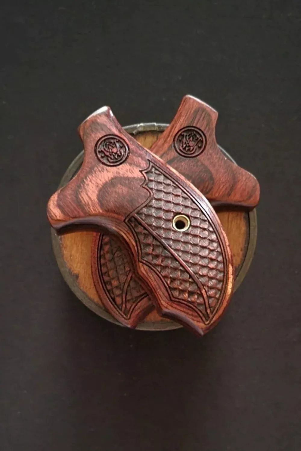 Smith & Wesson J Frame Round Combat "Double Dragons" Design • All Colors • Rosewood Shown
