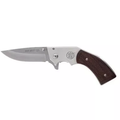 Smith & Wesson Model 325 Revolver Pocket Knife 3" Drop Point 3Cr13Mov Satin Blade Wood Handle Brown