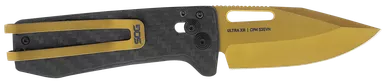 Sog Ultra XR Pocket Knife 2.8" Blade Black Carbon Fiber Handle Gold Titanium Nitride Finish