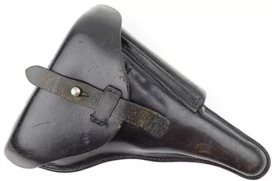 SOLD - 1941 Police Luger Holster: Re-stitched Closure Strap
