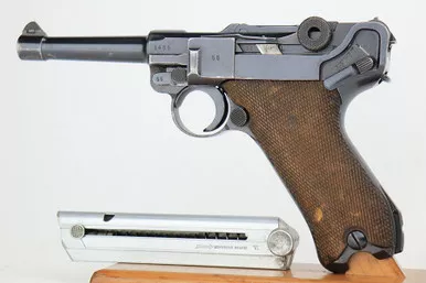 SOLD - 1942 Police Banner Mauser Luger - Eagle/L (5455y - 25467)