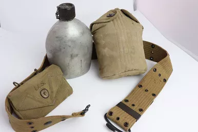 SOLD - 1944 MACO Canteen wit Canvas Cover, Pouch, and Belt