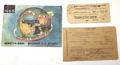 SOLD - 1955 Beretta Firearms Manual - Bring Back Card- Hang Tag