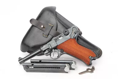 SOLD - Beautiful 1941 Police Eagle/L Mauser Luger Rig - Two Matching Magazines