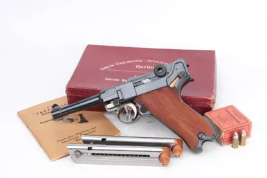 SOLD - Beautiful, Boxed 1920's Commercial DWM Luger - Rare Karlsruher Industriewerke Box
