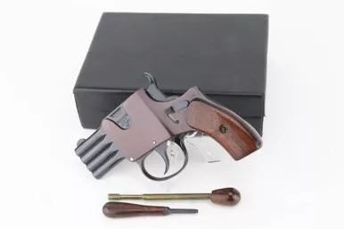 SOLD - Cased August Schuler Reform Sliding Stack Barrel Pistol