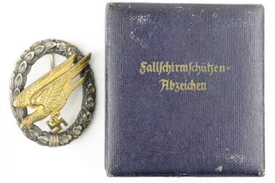 SOLD - Cased Luftwaffe Paratrooper Badge by Juncker
