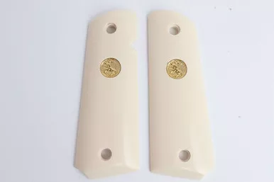 SOLD - Colt 1911 Synthetic Ivory Grips with Gold Medallions