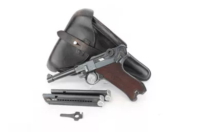 SOLD - Excellent 1940 Police Eagle/L Mauser Banner Luger Rig - Two Matching Magazines
