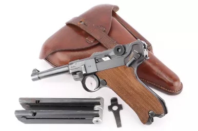 SOLD - Excellent, 1941 Police Eagle/L Mauser Luger Rig - Matching Magazine