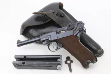 SOLD - Excellent 1942 Mauser Banner Police Eagle/L Luger Rig - Matching Magazine