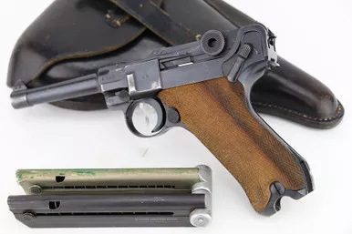 SOLD - Excellent 1942 Police Eagle/L Banner Mauser Luger Rig