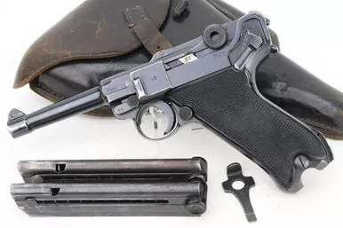 SOLD - Excellent byf Black Widow P.08 Luger Rig - 1941 mfg