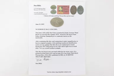 SOLD - Gestapo Badge with COA - Featured in Book